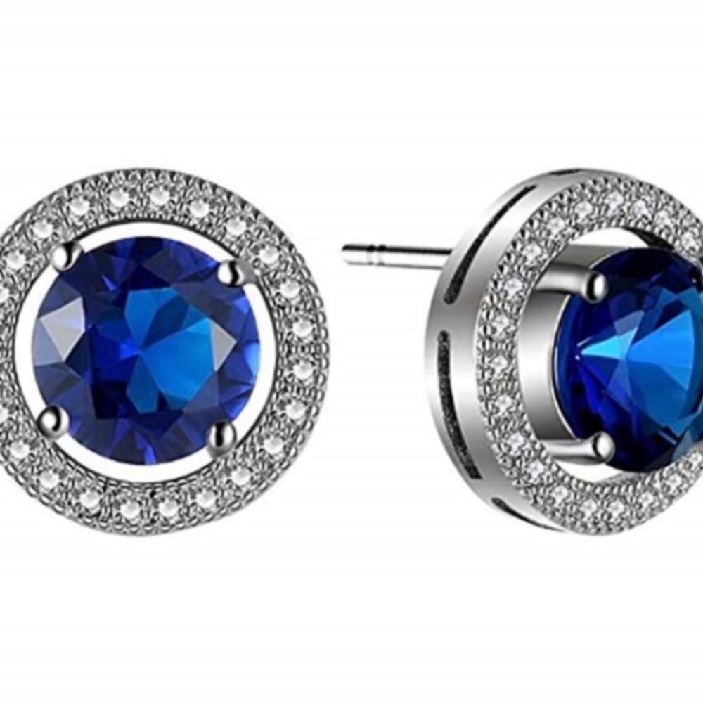 Simulated sapphire and CZ earrings